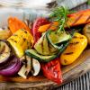 Grilled eggplant, zucchini, mushrooms, peppers, carrots, sweet corn and golden potatoes